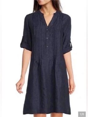 J McLaughlin Navy pin tuck dress xl EUC